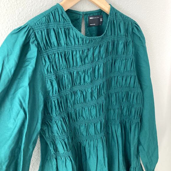 ASOS Design Cotton Shirred Mini Smock Dress - Green - 6 - Picture 2 of 8